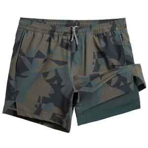 2 in 1 Stretch Short Lined Green Camo Gym Shorts