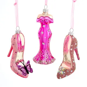 5.375" Glass Dress/Shoes Ornament, 3 Assorted