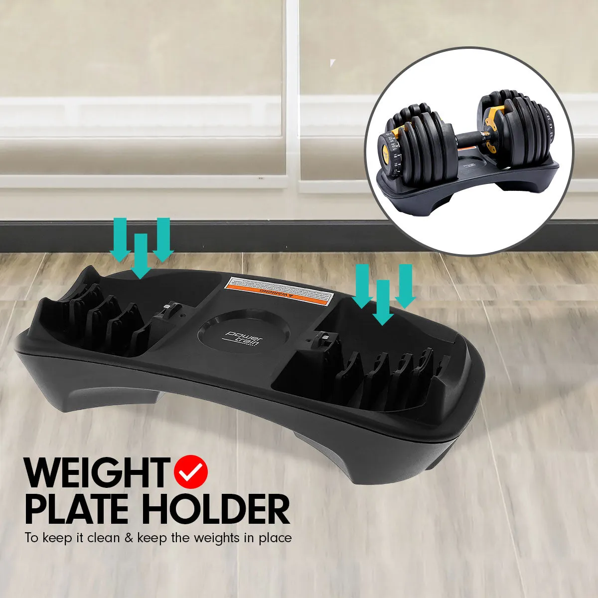 Adjustable Ergonomic 24KG Dumbbell, 15 Weights - Powertrain