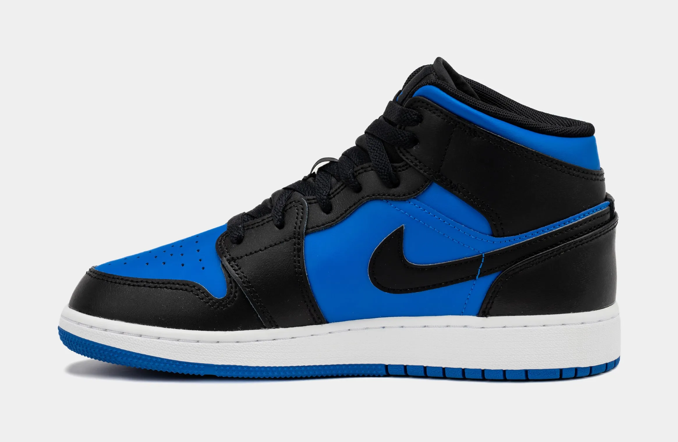 Air Jordan 1 Retro Mid Black Royal Blue Grade School Lifestyle Shoes (Black/Blue)