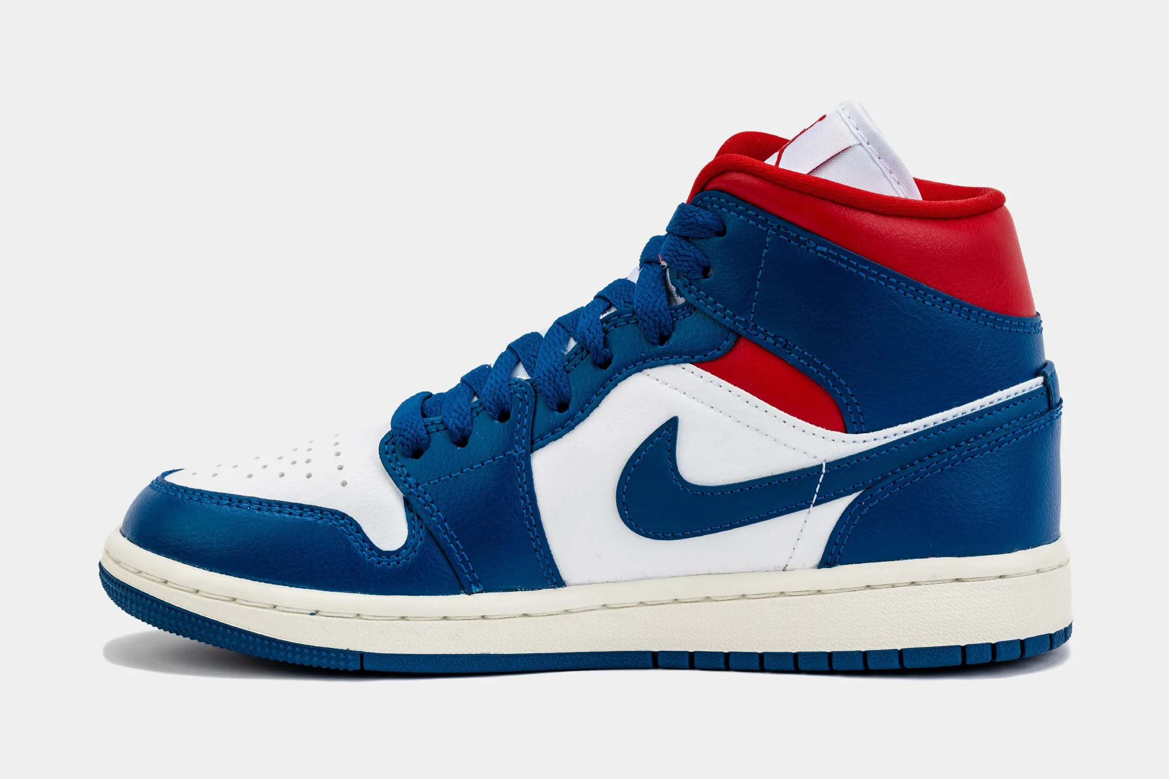 Air Jordan 1 Retro Mid French Blue Womens Lifestyle Shoes (Navy/Red)