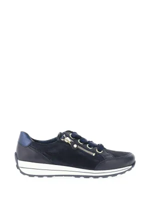 Ara Pebble Leather Side Zip Trainers, Blue Night