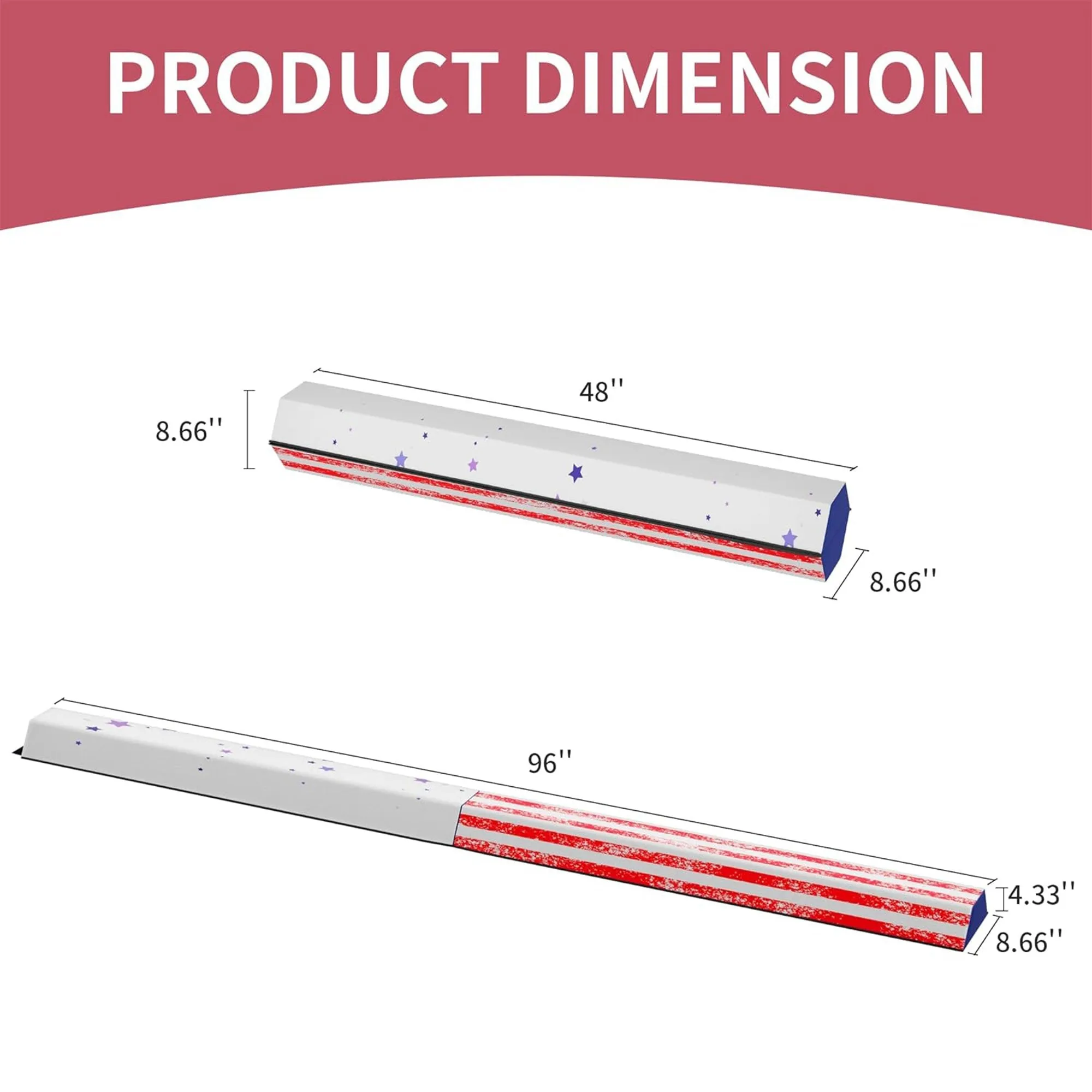 BalanceFrom 8 Ft Folding Balance Gymnastics Floor Beam with Handles, Star Stripe