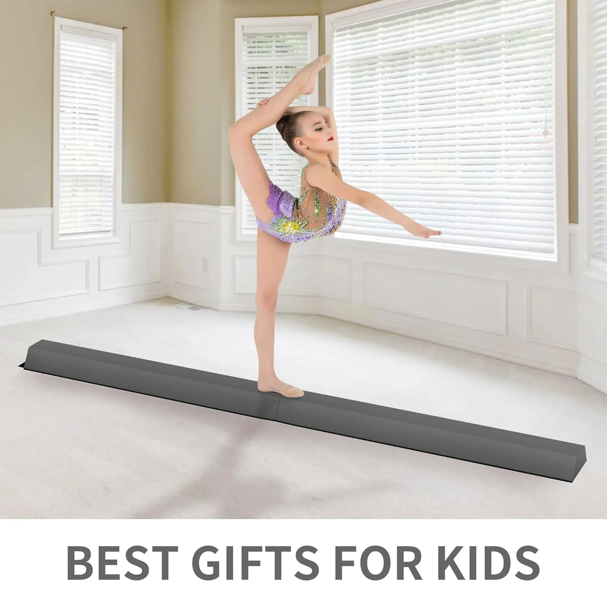 BalanceFrom 9 Foot Folding Balance Gymnastics Floor Beam with Handles, Gray