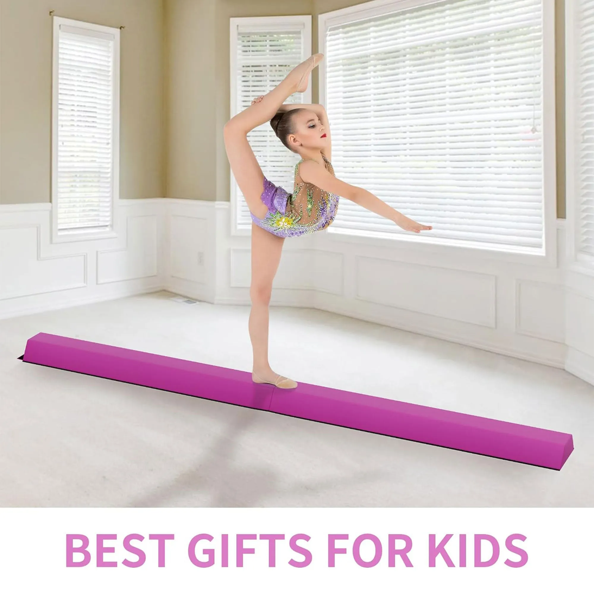 BalanceFrom 9 Foot Folding Balance Gymnastics Floor Beam with Handles, Pink