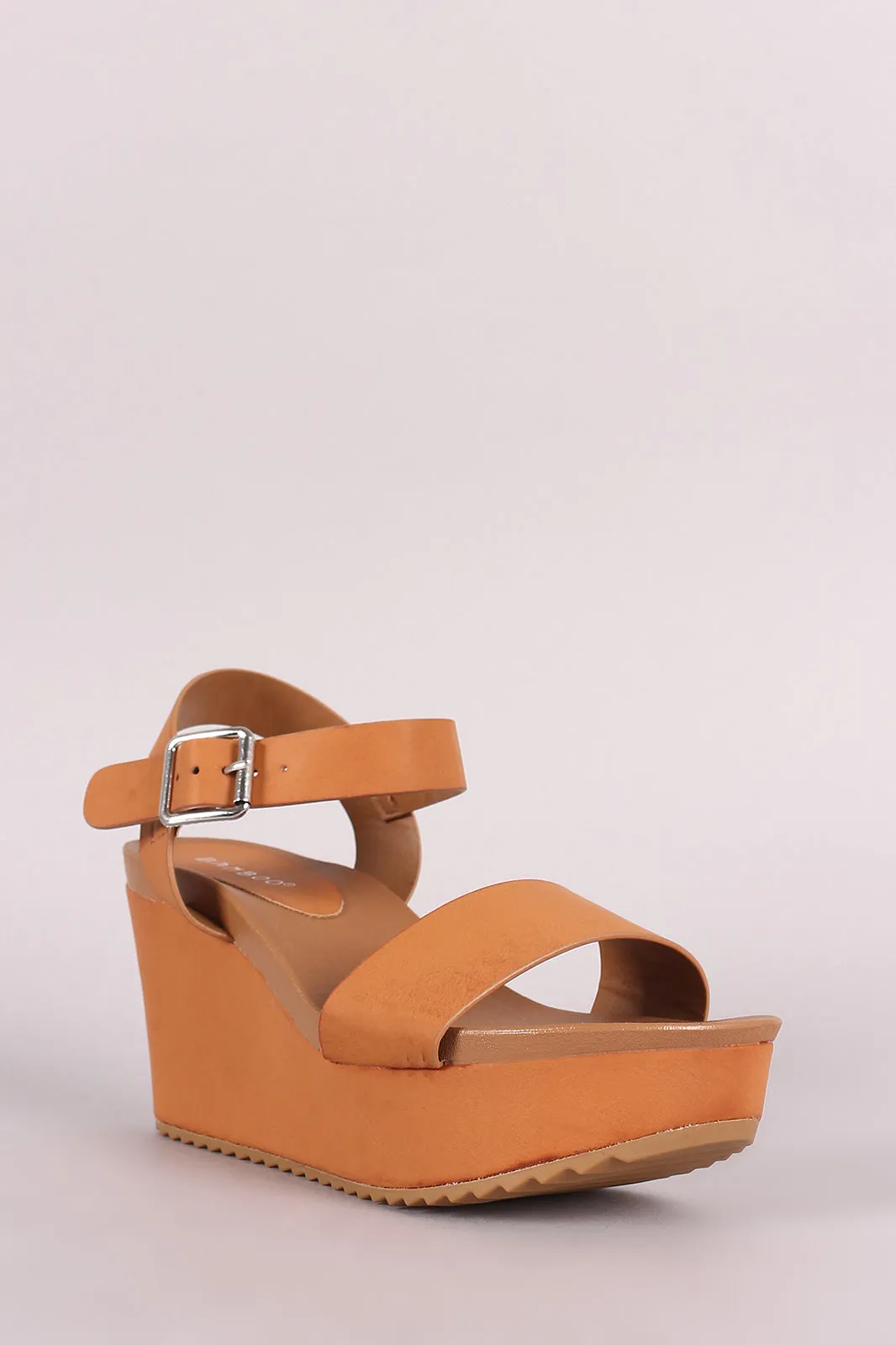 Bamboo One Band Ankle Strap Lug Sole Platform Wedge