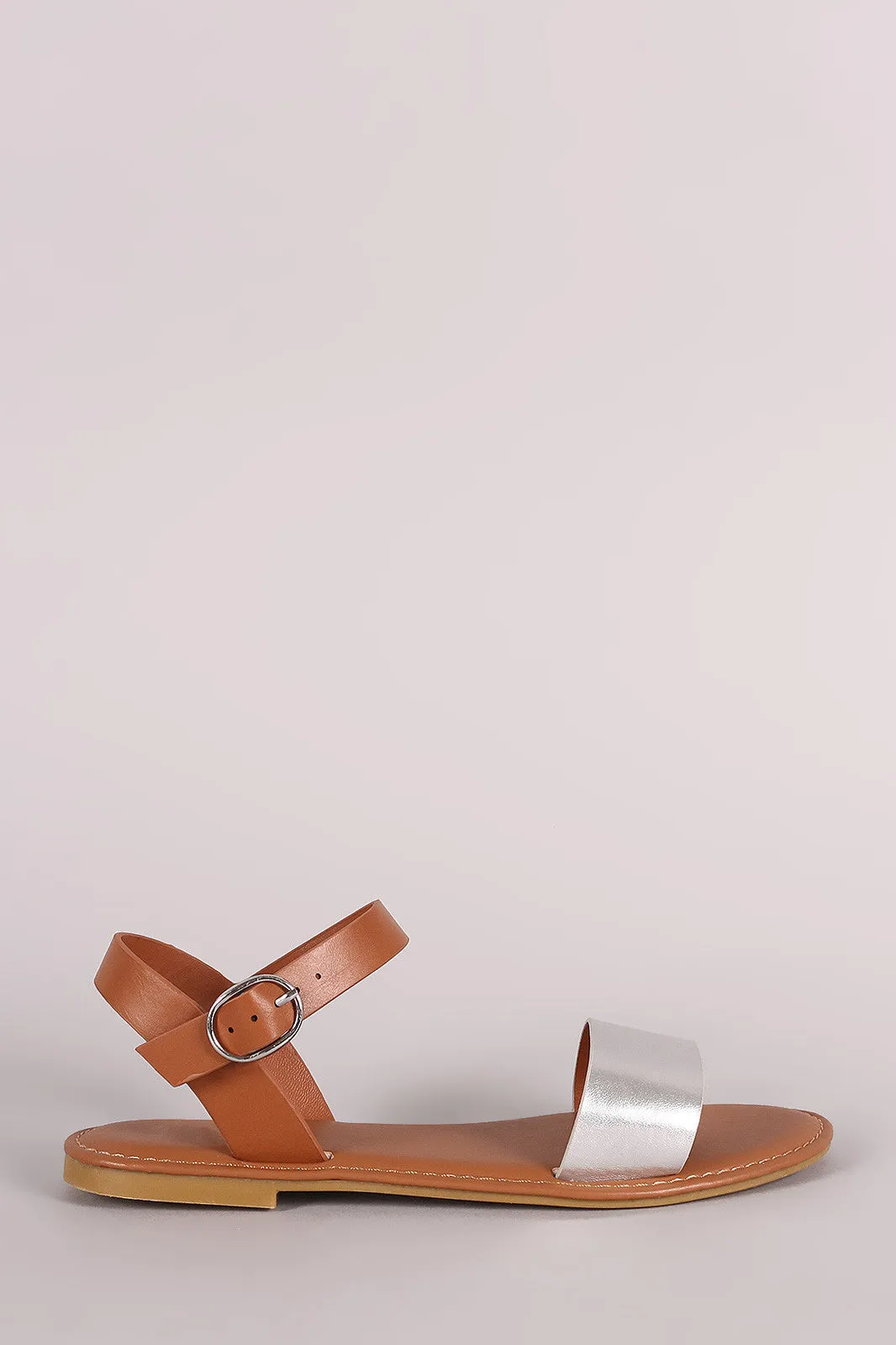 Bamboo Two Tone Ankle Strap Flat Sandal