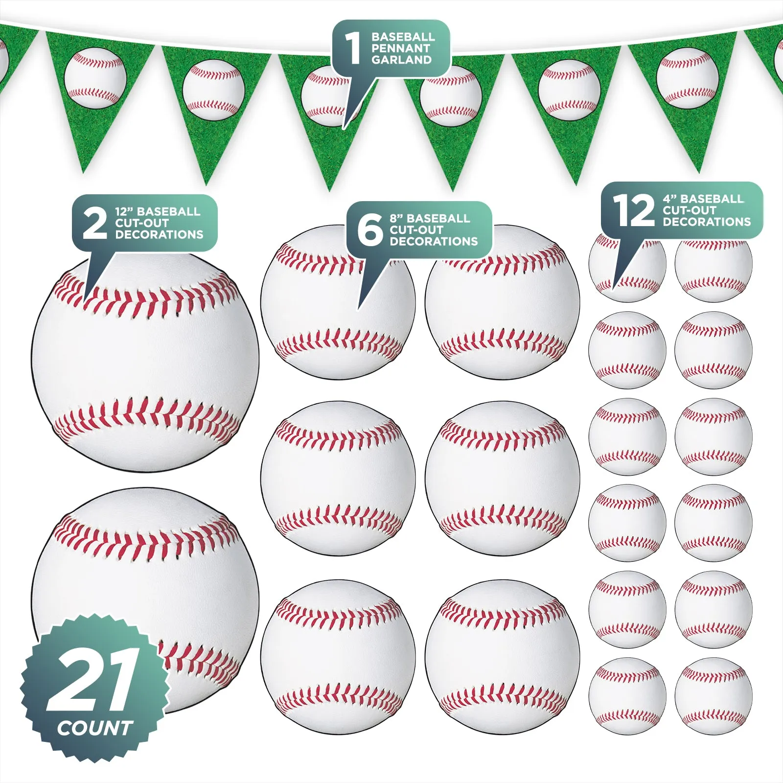 Baseball Party Pennant Banner Garland and Assorted Cutout Decorations