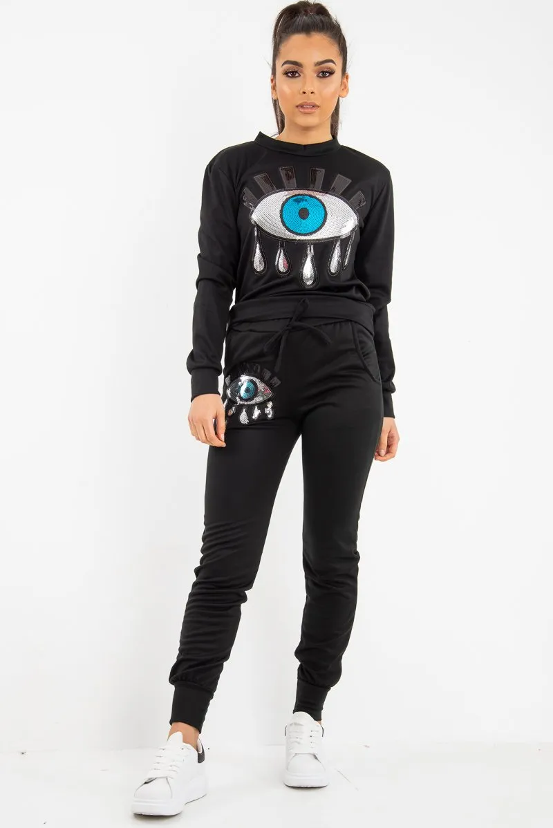 Black Eye Detail Sequin Embellished Tracksuit - Kyana