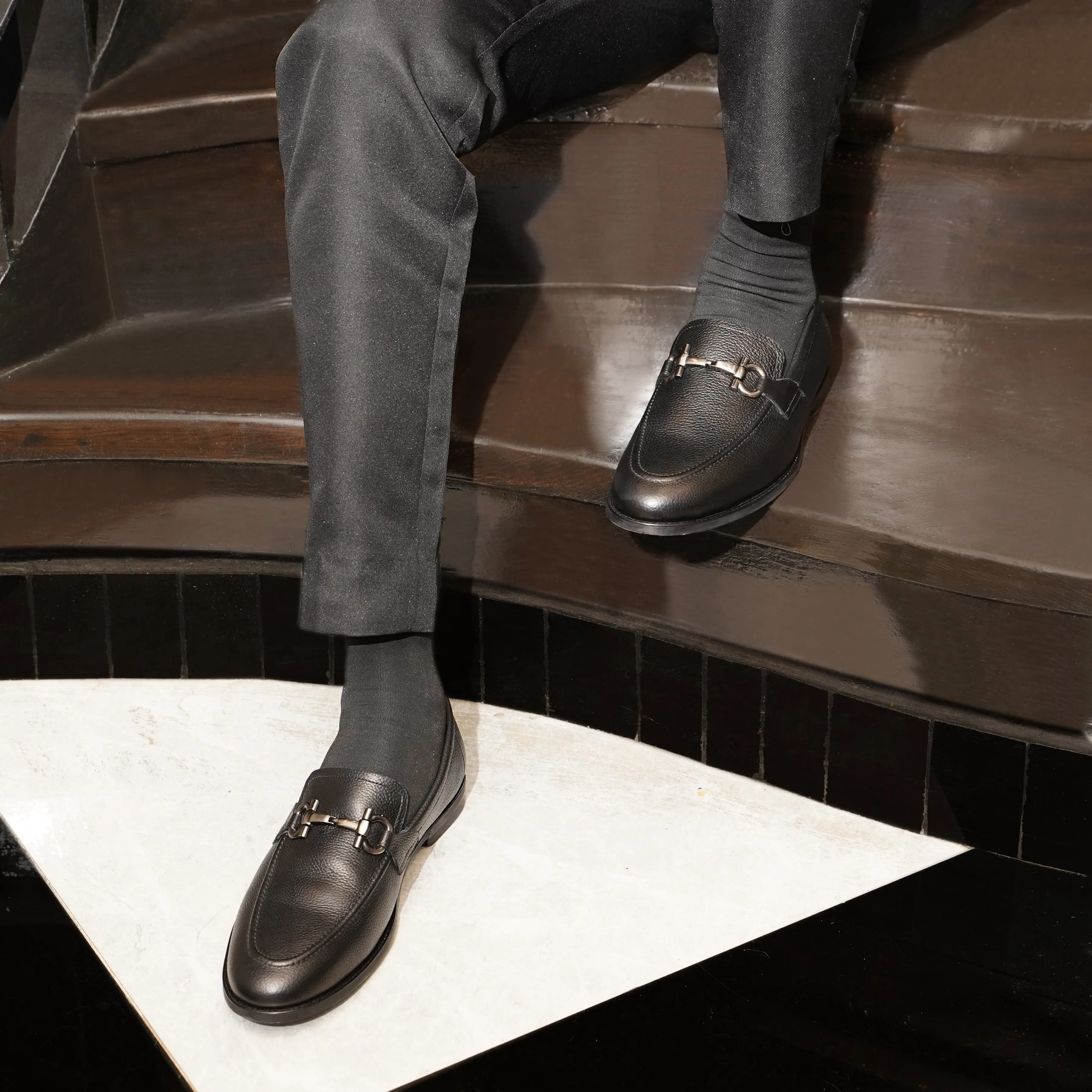 Bucharest - Men's Black Pebble Grain Leather Loafer