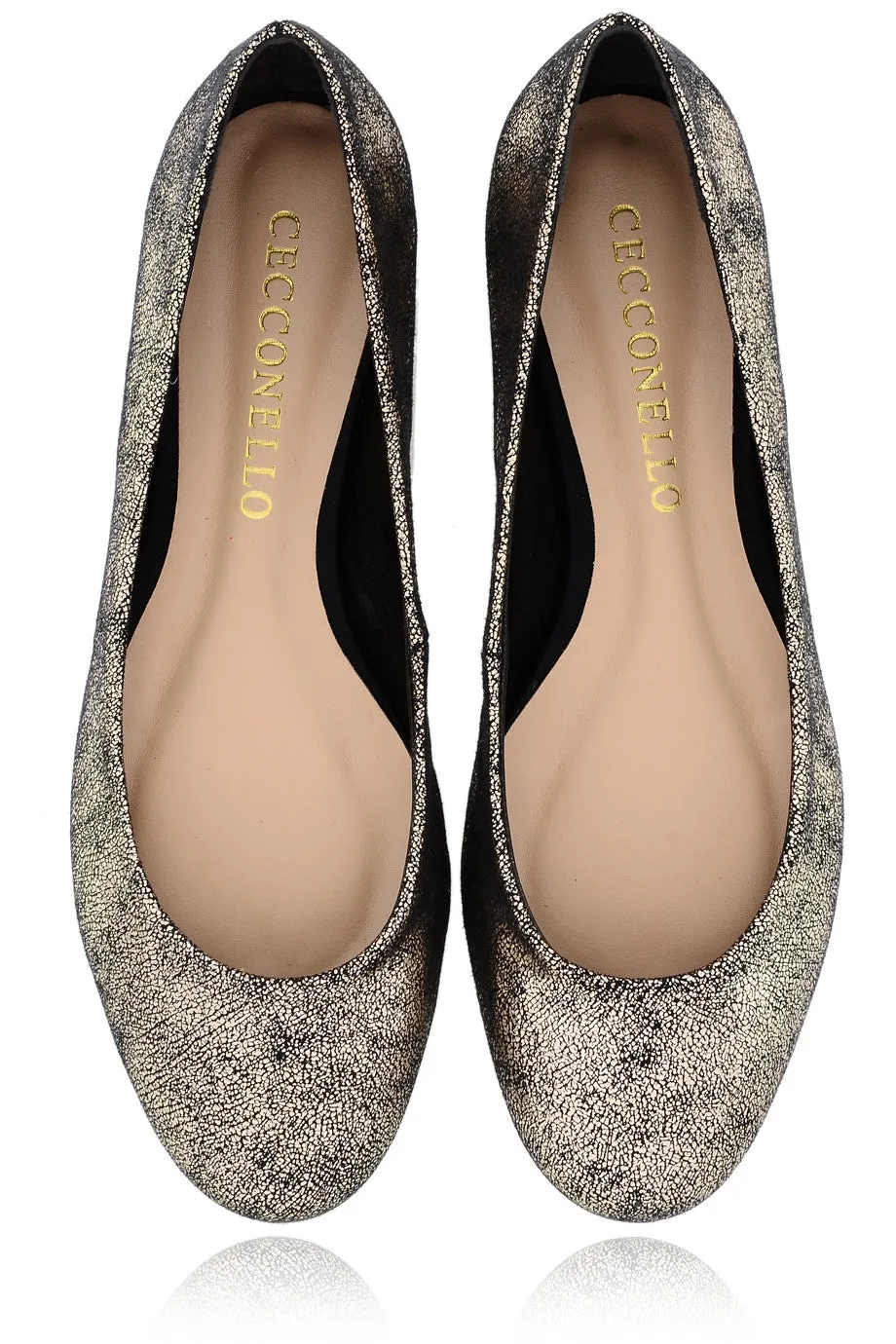 CECCONELLO LEELA Gold Crackled Ballerinas