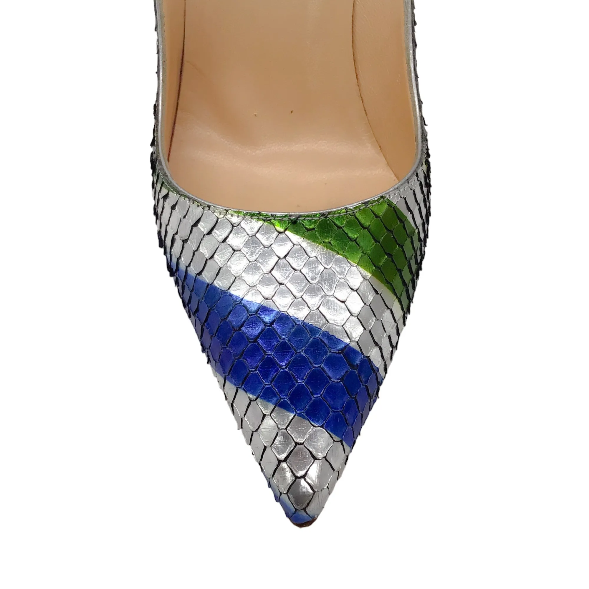 Christian Louboutin Silver Multicolor Metallic Striped So Kate 120mm Python Raye Laminato Pumps