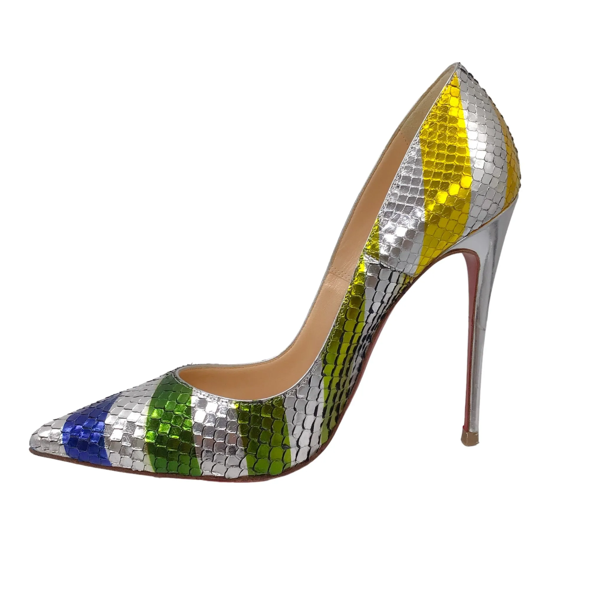 Christian Louboutin Silver Multicolor Metallic Striped So Kate 120mm Python Raye Laminato Pumps