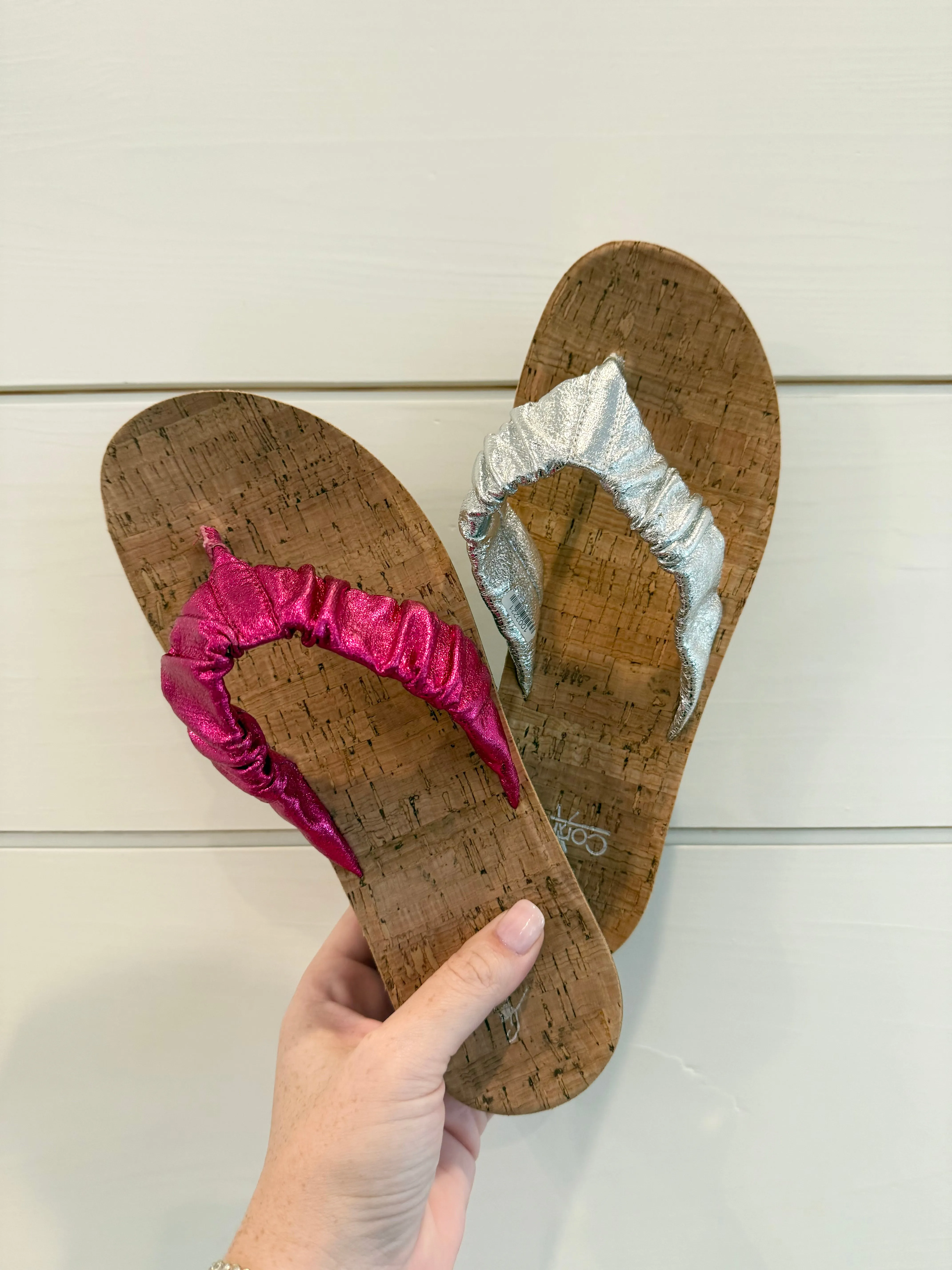 Cool Off Sandals by Corkys - Fuchsia Crinkle Metallic