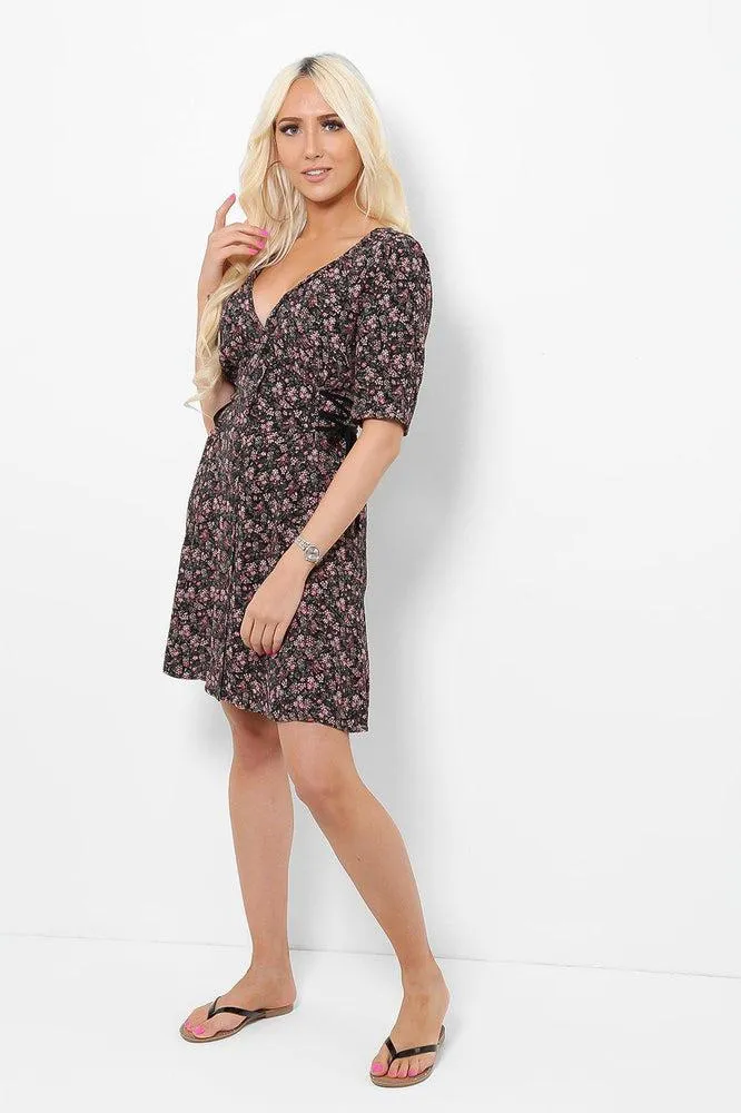 Corset Lace Sides Mini Floral Print Dress