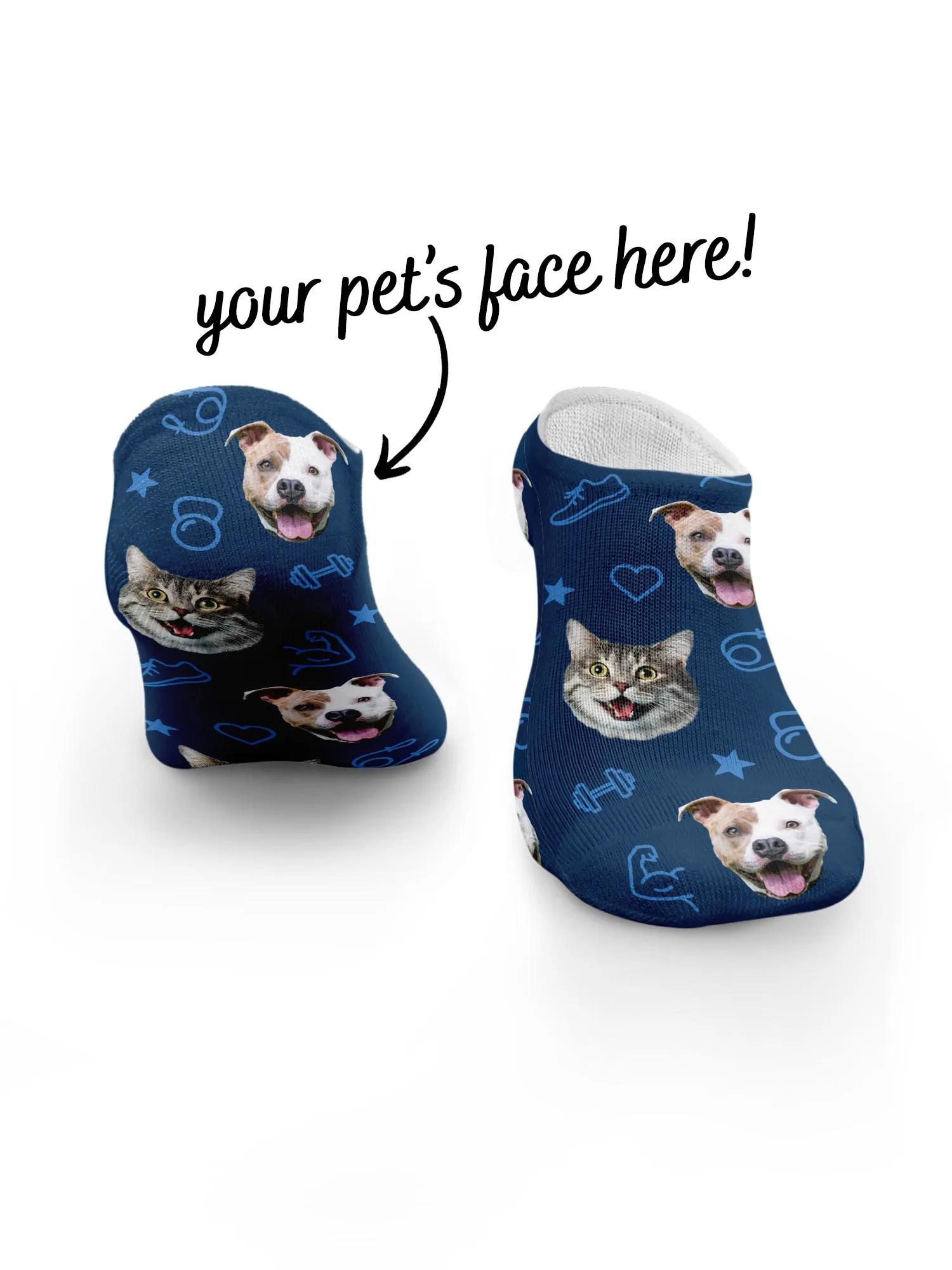 Custom Pet Face Gym Theme No-Show Socks