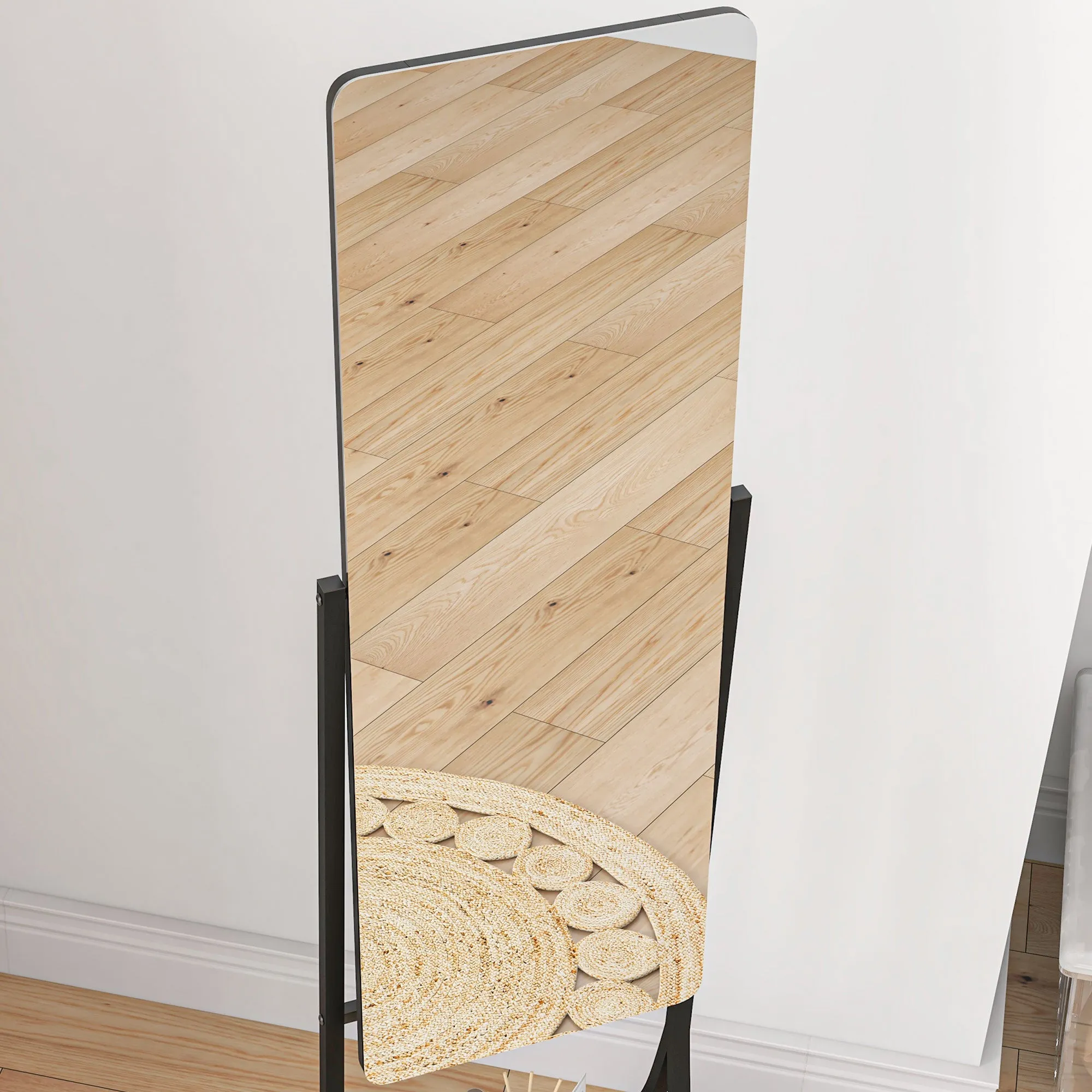 Free Standing Dressing Mirror, Full Length Mirror with Adjustable Angle, Storage Shelf for Living Room, Bedroom, Hallway