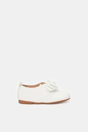 Girls White Bow Trim Brogue