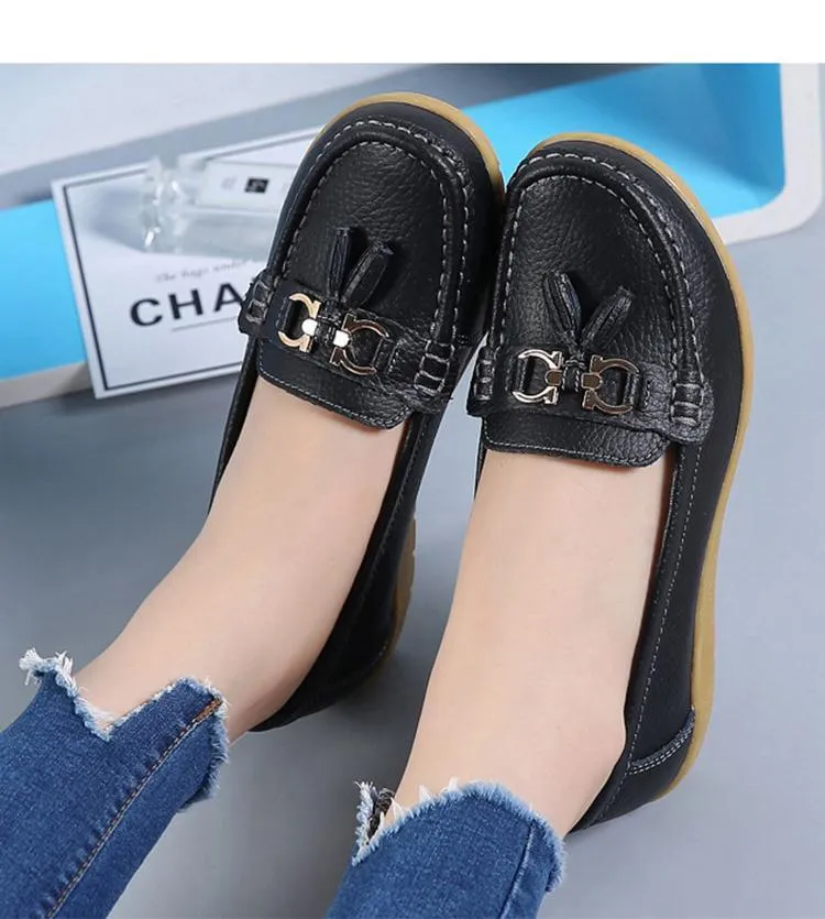 GOT STYLE Womens Flat Split leather Boat Shoes with Bow knot