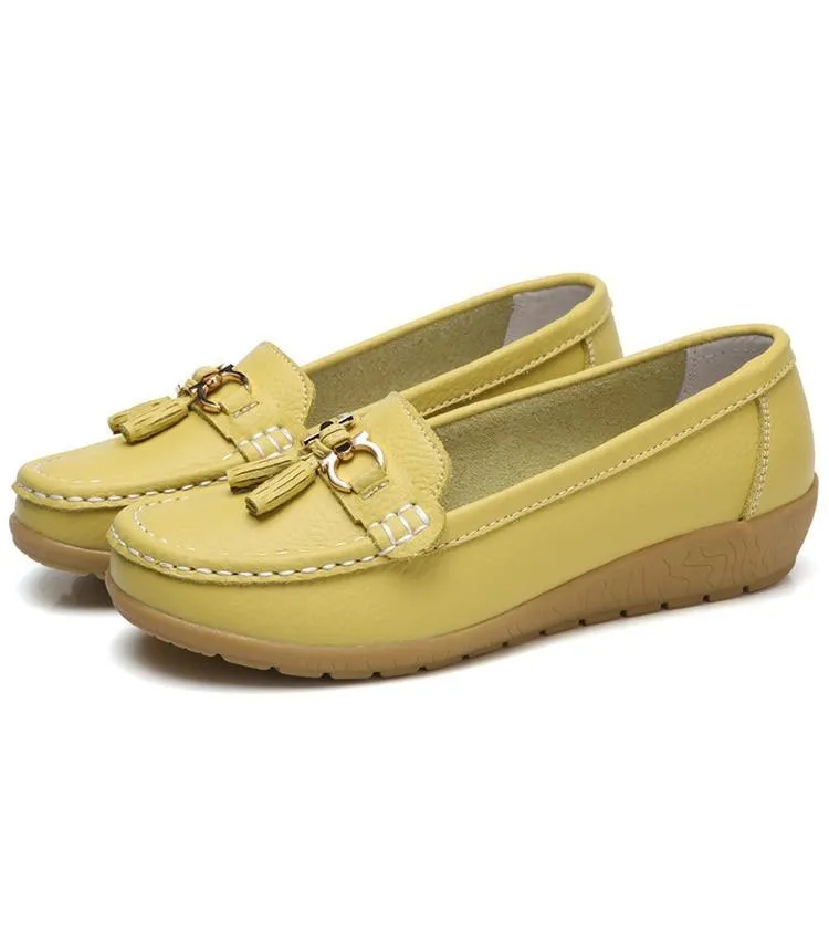 GOT STYLE Womens Flat Split leather Boat Shoes with Bow knot