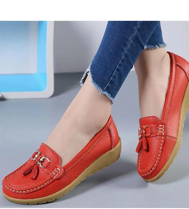 GOT STYLE Womens Flat Split leather Boat Shoes with Bow knot