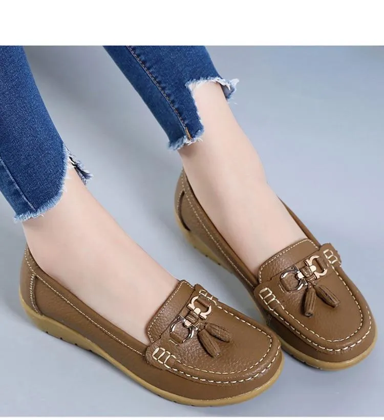 GOT STYLE Womens Flat Split leather Boat Shoes with Bow knot