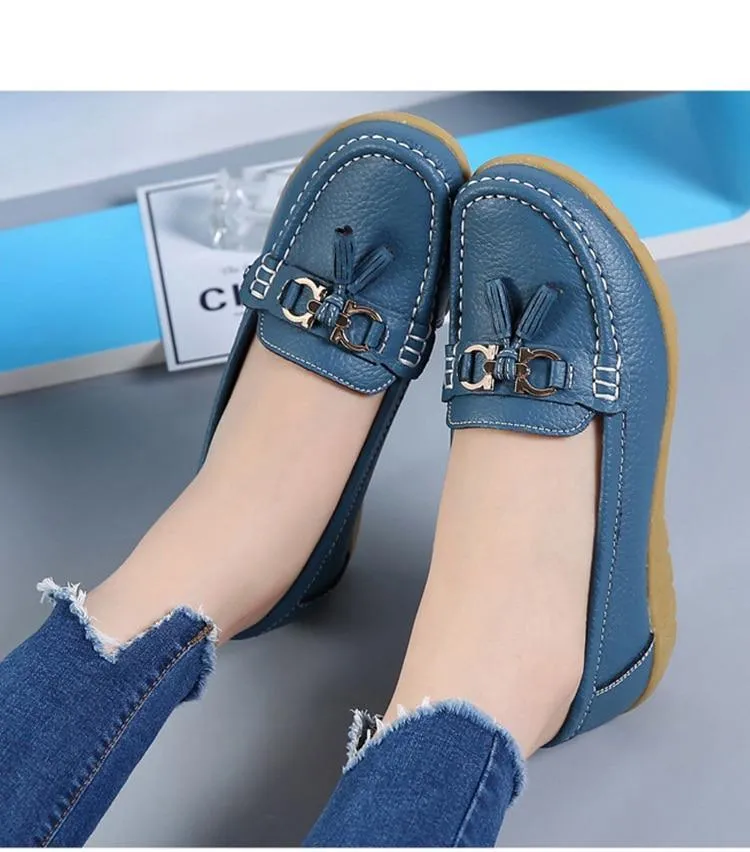 GOT STYLE Womens Flat Split leather Boat Shoes with Bow knot