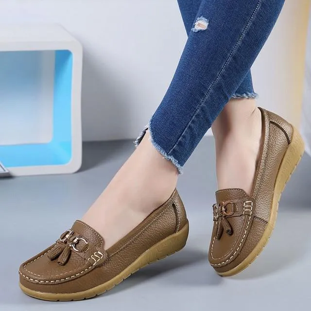 GOT STYLE Womens Flat Split leather Boat Shoes with Bow knot