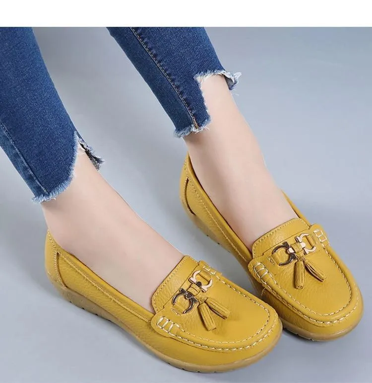 GOT STYLE Womens Flat Split leather Boat Shoes with Bow knot