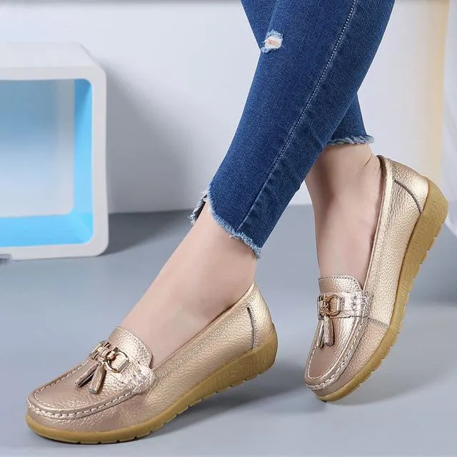 GOT STYLE Womens Flat Split leather Boat Shoes with Bow knot