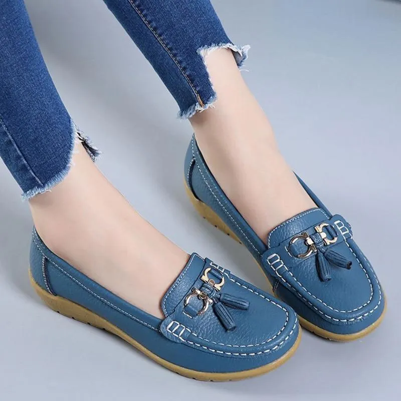 GOT STYLE Womens Flat Split leather Boat Shoes with Bow knot