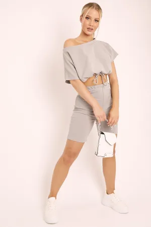 Grey Drawstring Top Cycling Short Loungewear Co-ord - Krissa