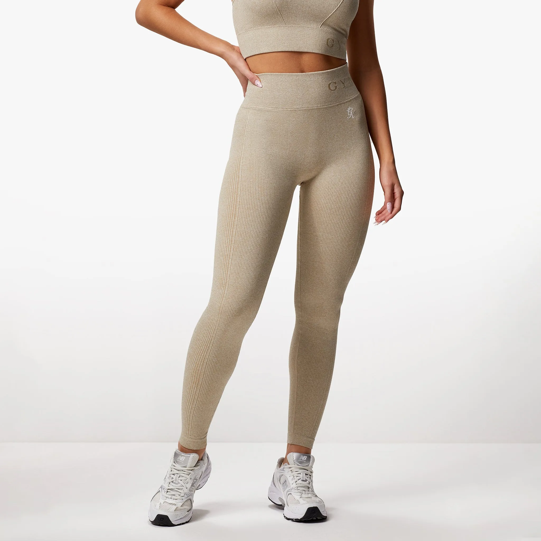 Gym King Formation Rib Legging - Oatmeal Marl