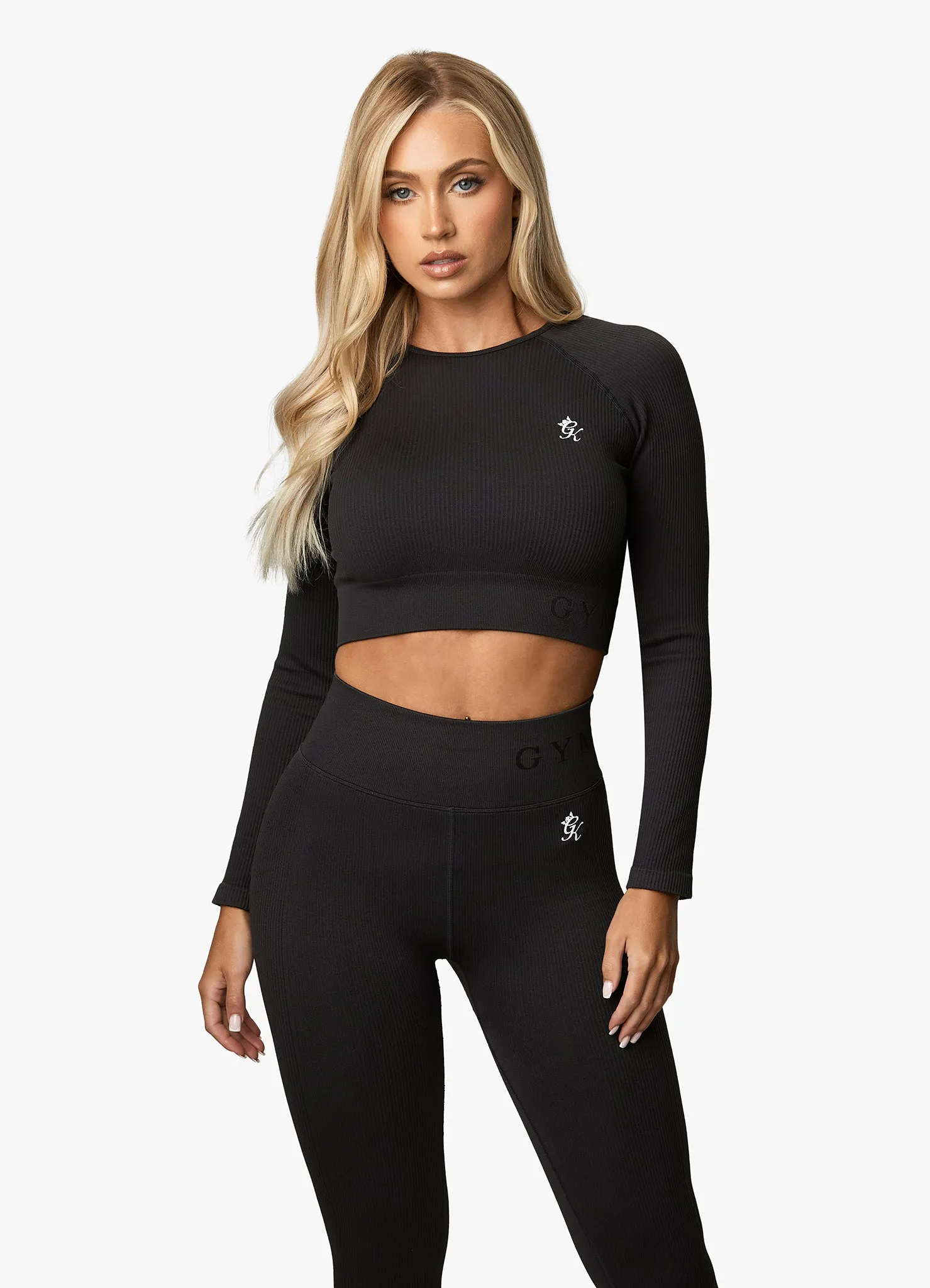 Gym King Formation Rib LS Crop - Dark Pewter