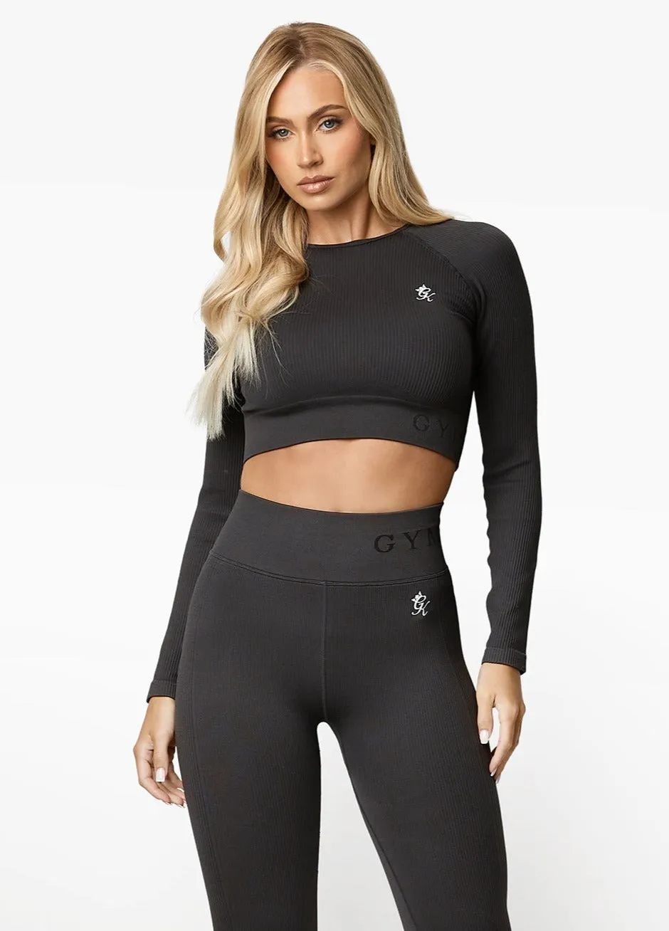 Gym King Formation Rib LS Crop - Dark Pewter