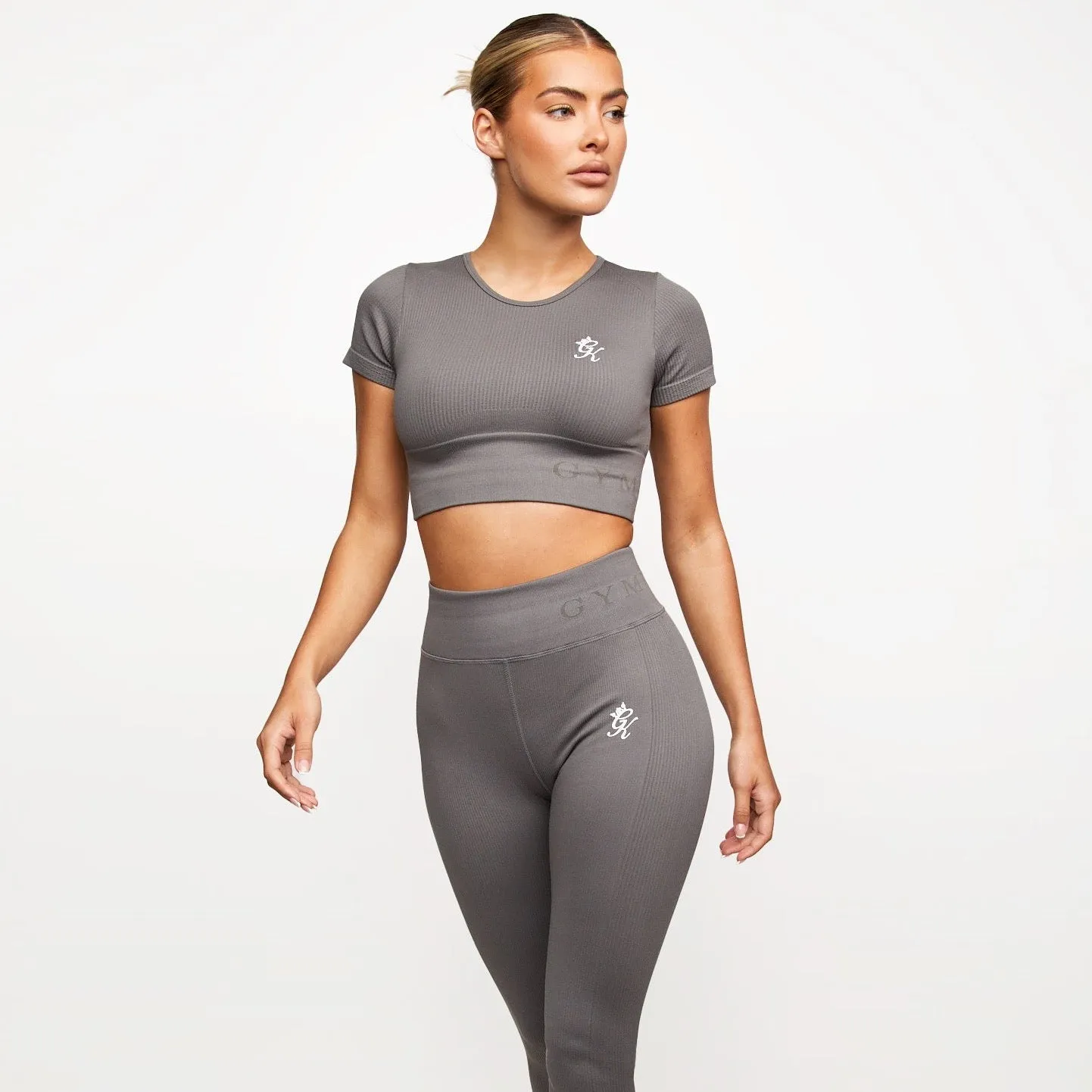 Gym King Formation Seamless Rib Short Sleeve Top - Gunmetal