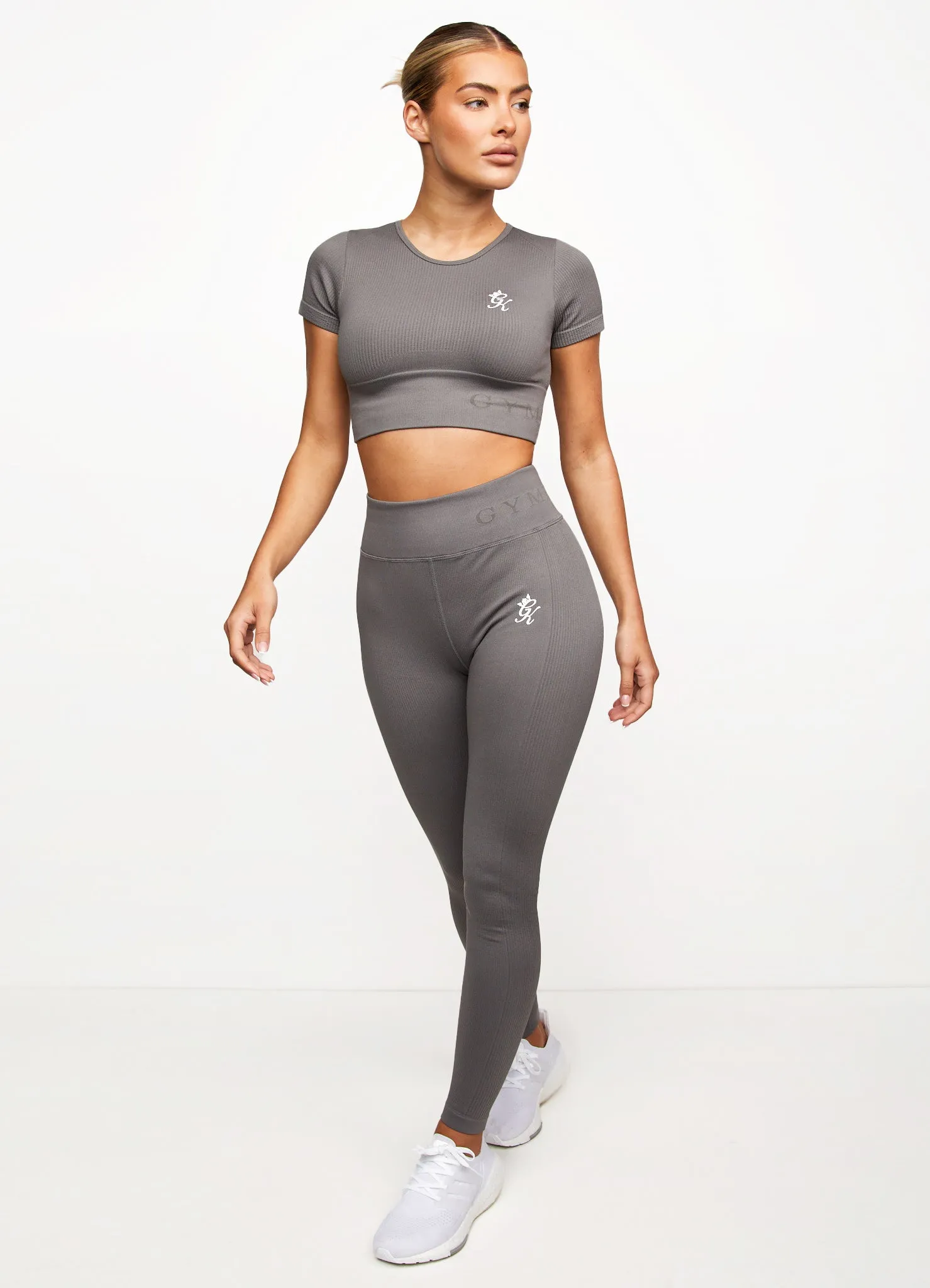 Gym King Formation Seamless Rib Short Sleeve Top - Gunmetal