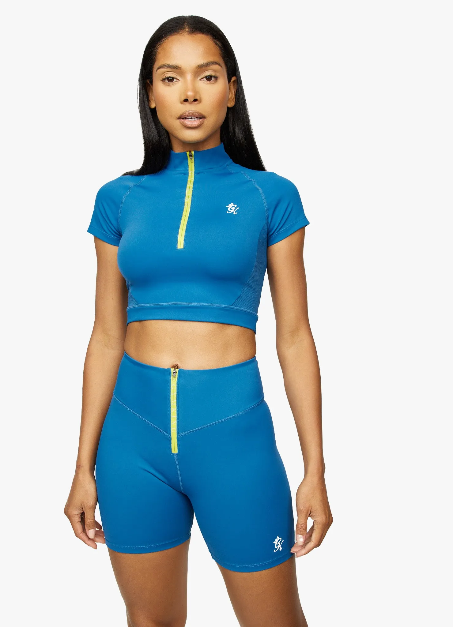 Gym King  Stamina 1/4 Zip Crop Tee - Blue Sapphire/Lime