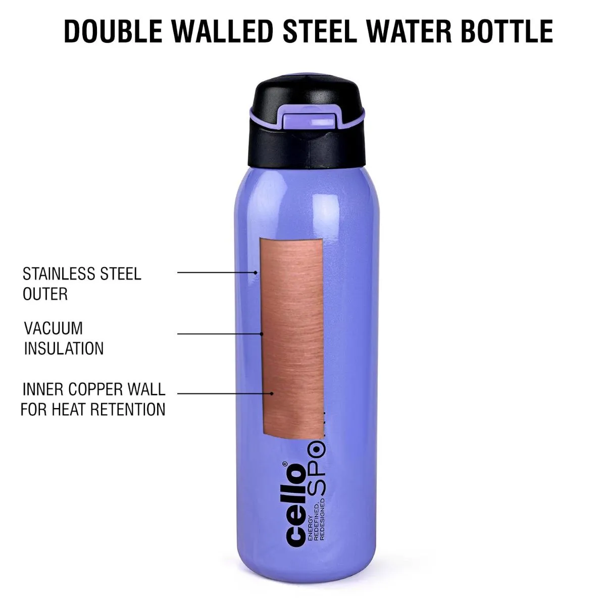 Gym Star Flask, Vacusteel Water Bottle, 650ml