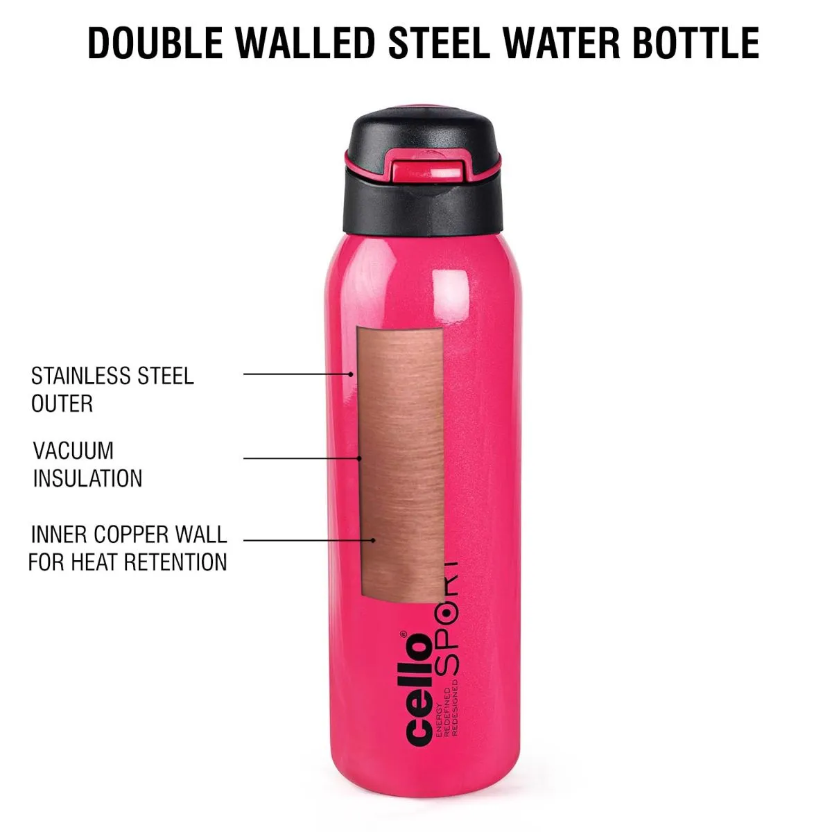 Gym Star Flask, Vacusteel Water Bottle, 650ml