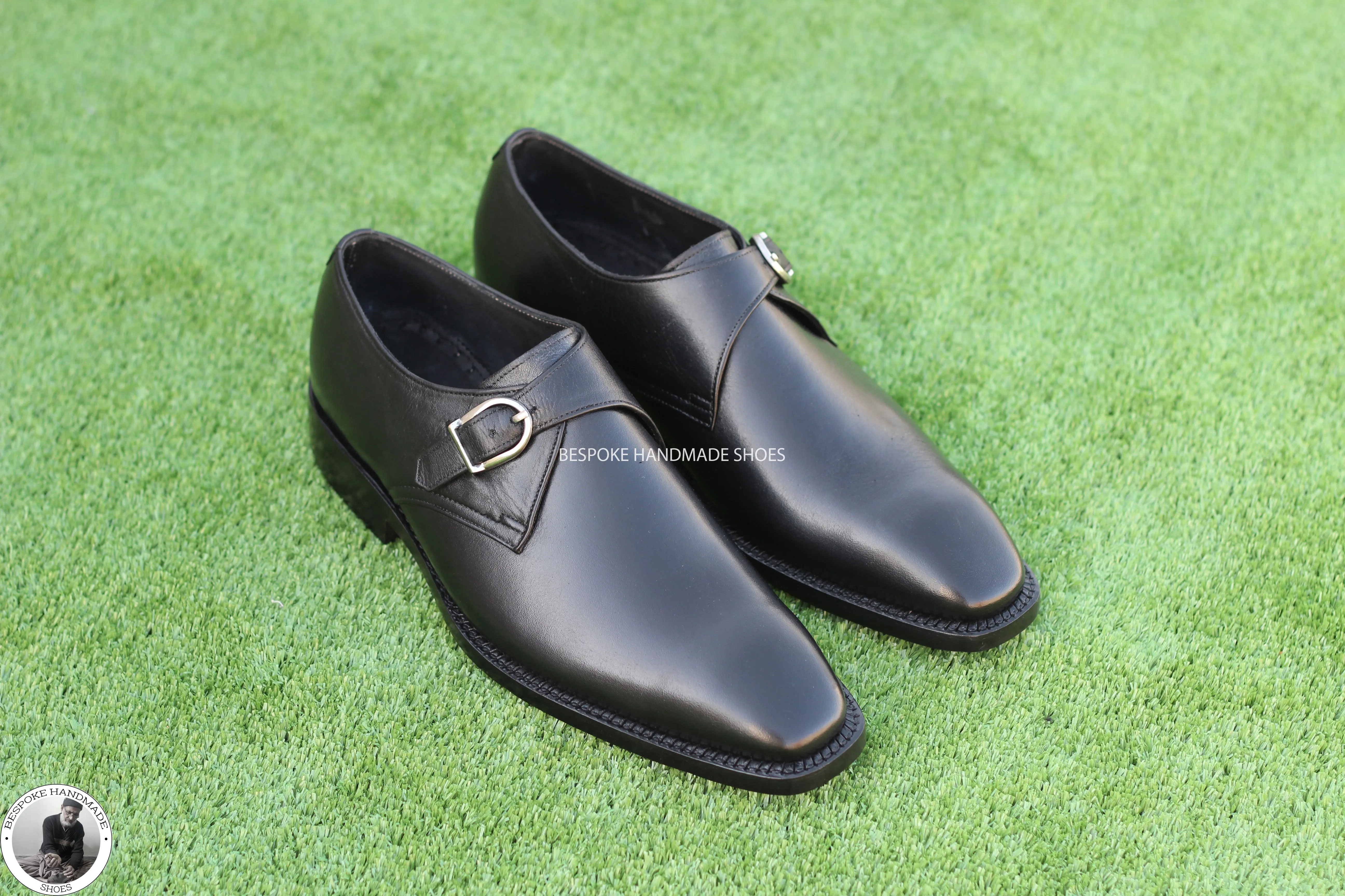 Handmade Business Shoe, Black Calf Leather Whole Cut Single Monk Strap Men Shoes