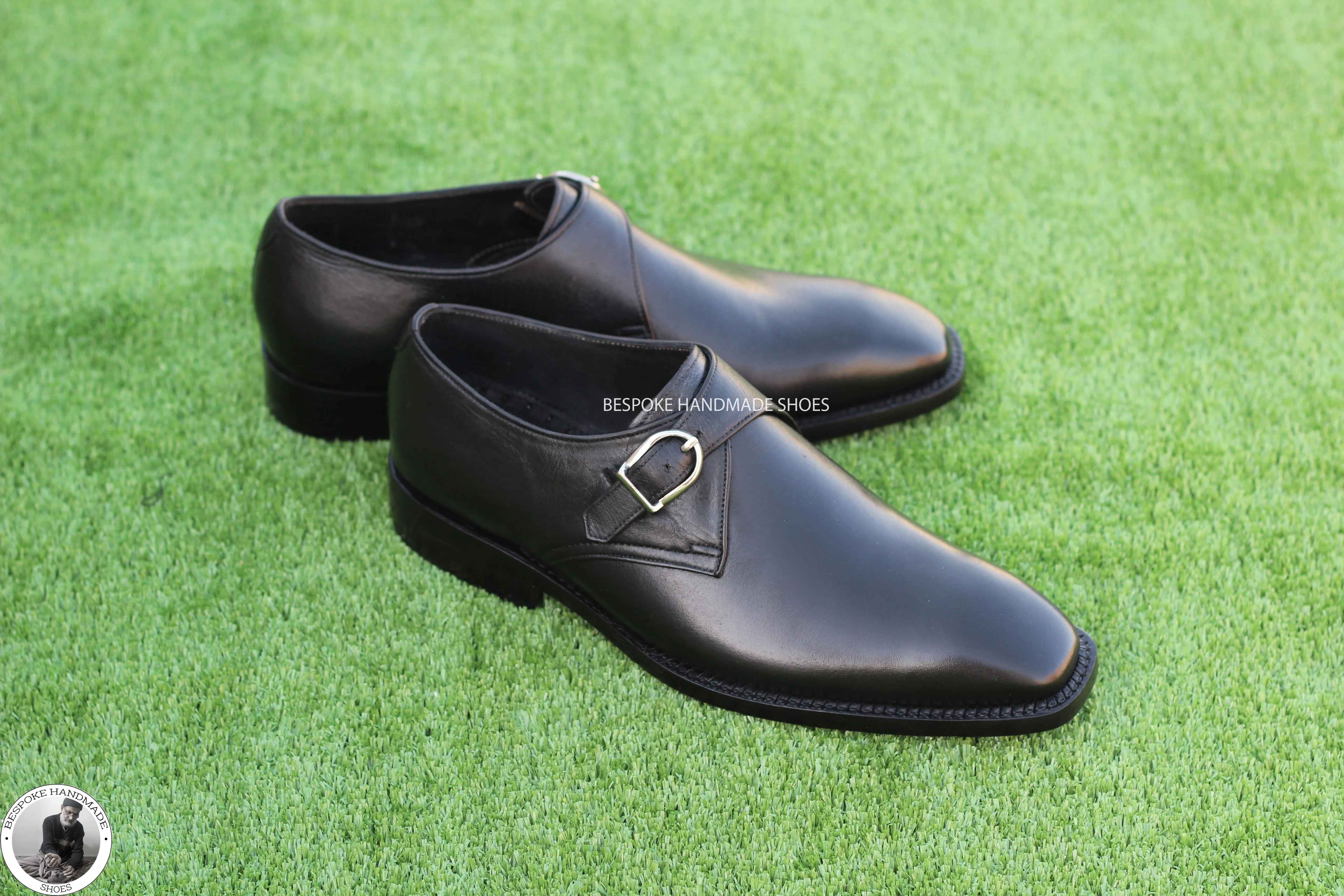 Handmade Business Shoe, Black Calf Leather Whole Cut Single Monk Strap Men Shoes