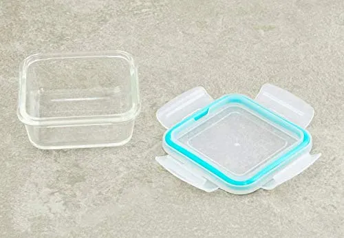 HOMIES , Set of 3, Square glass Storage/Serving Bowl Set lunch tiffin box with Clamp Glass lid and Insulated Bag, Microwave & Oven Safe, 320 ml