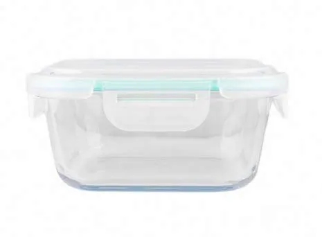 HOMIES , Set of 3, Square glass Storage/Serving Bowl Set lunch tiffin box with Clamp Glass lid and Insulated Bag, Microwave & Oven Safe, 320 ml