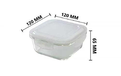 HOMIES , Set of 3, Square glass Storage/Serving Bowl Set lunch tiffin box with Clamp Glass lid and Insulated Bag, Microwave & Oven Safe, 320 ml