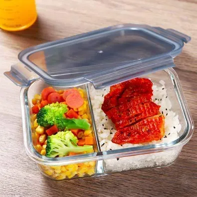 HOMIES, (Set of 4 PCS, 2 Partition 3 and 1 Insulated Lunch Box Carry Bag, BPA-Free Food Storage Organizer Container with Lids (Clear, 630 Ml, Each) - Set of 4 Pieces