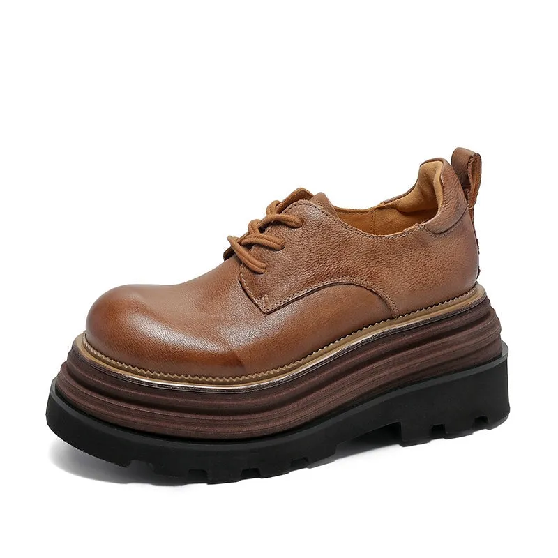 Horse Leather 80mm Platform Derby Shoes in Brown/Coffee