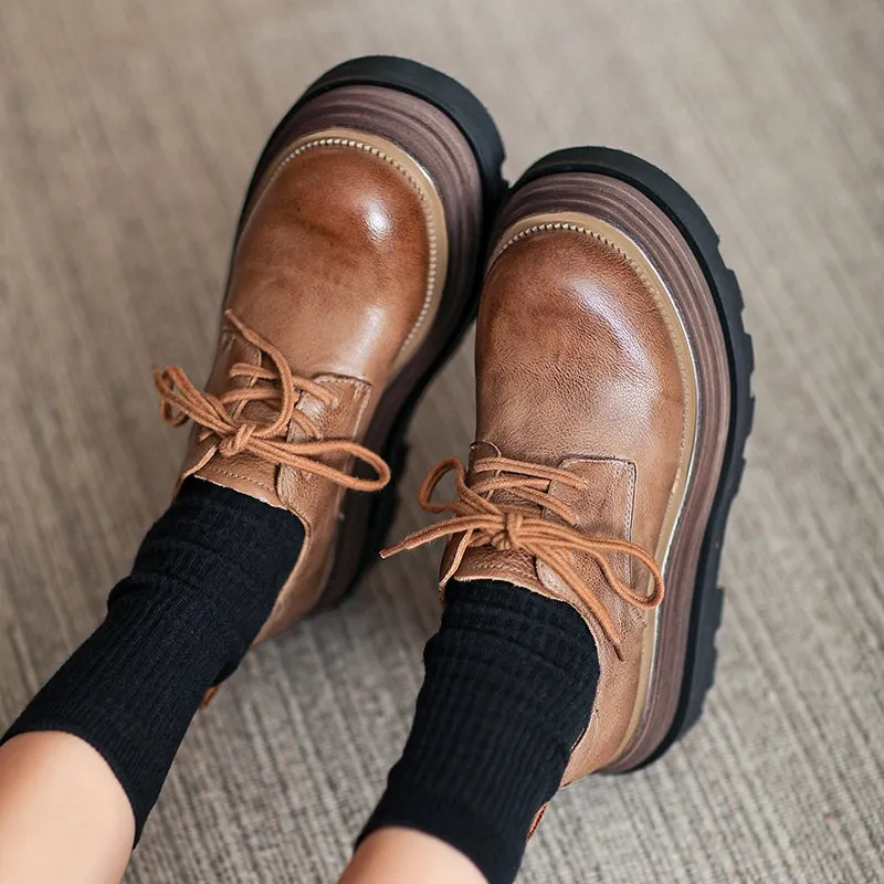 Horse Leather 80mm Platform Derby Shoes in Brown/Coffee