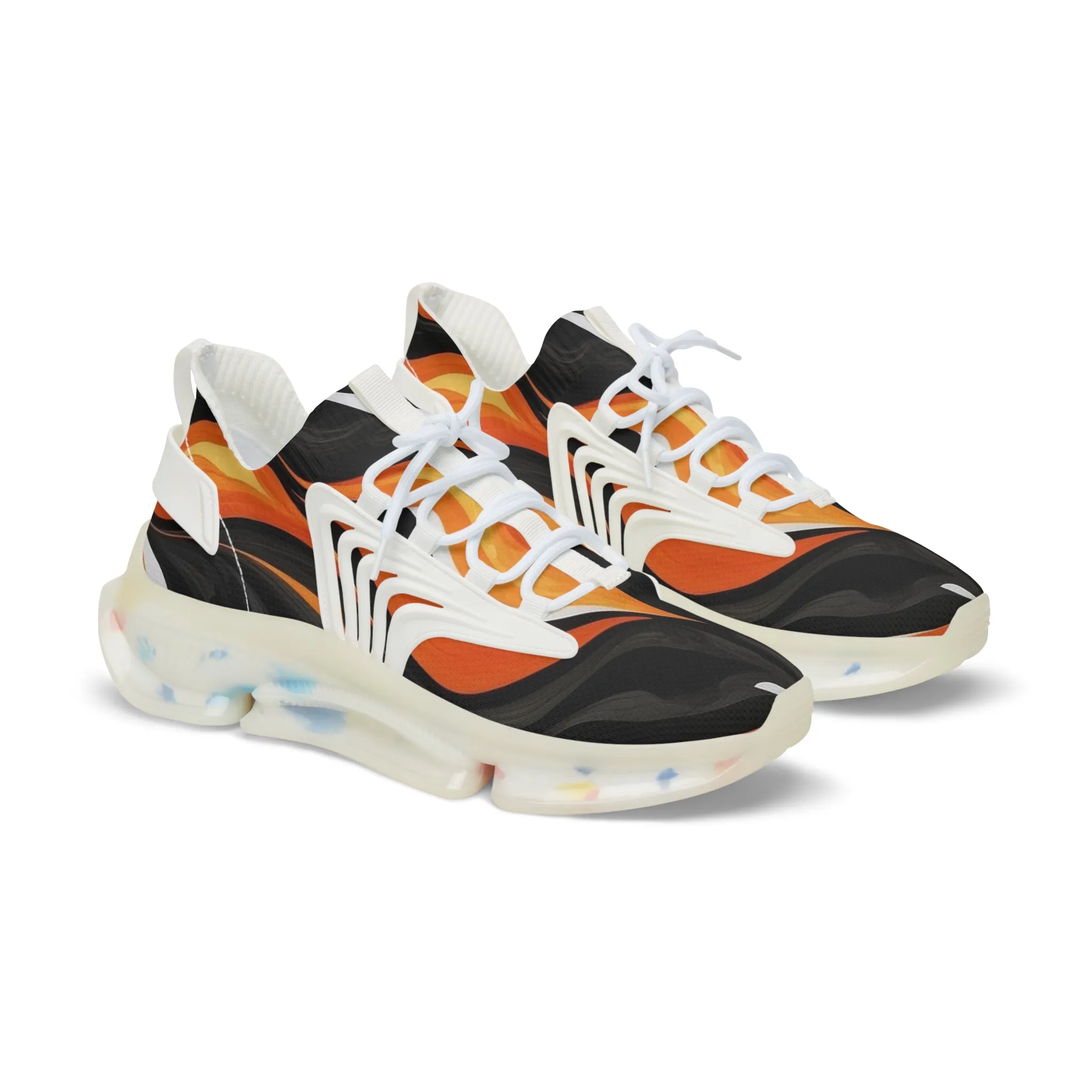 Men's Mesh Sneakers Black and Orange Flames