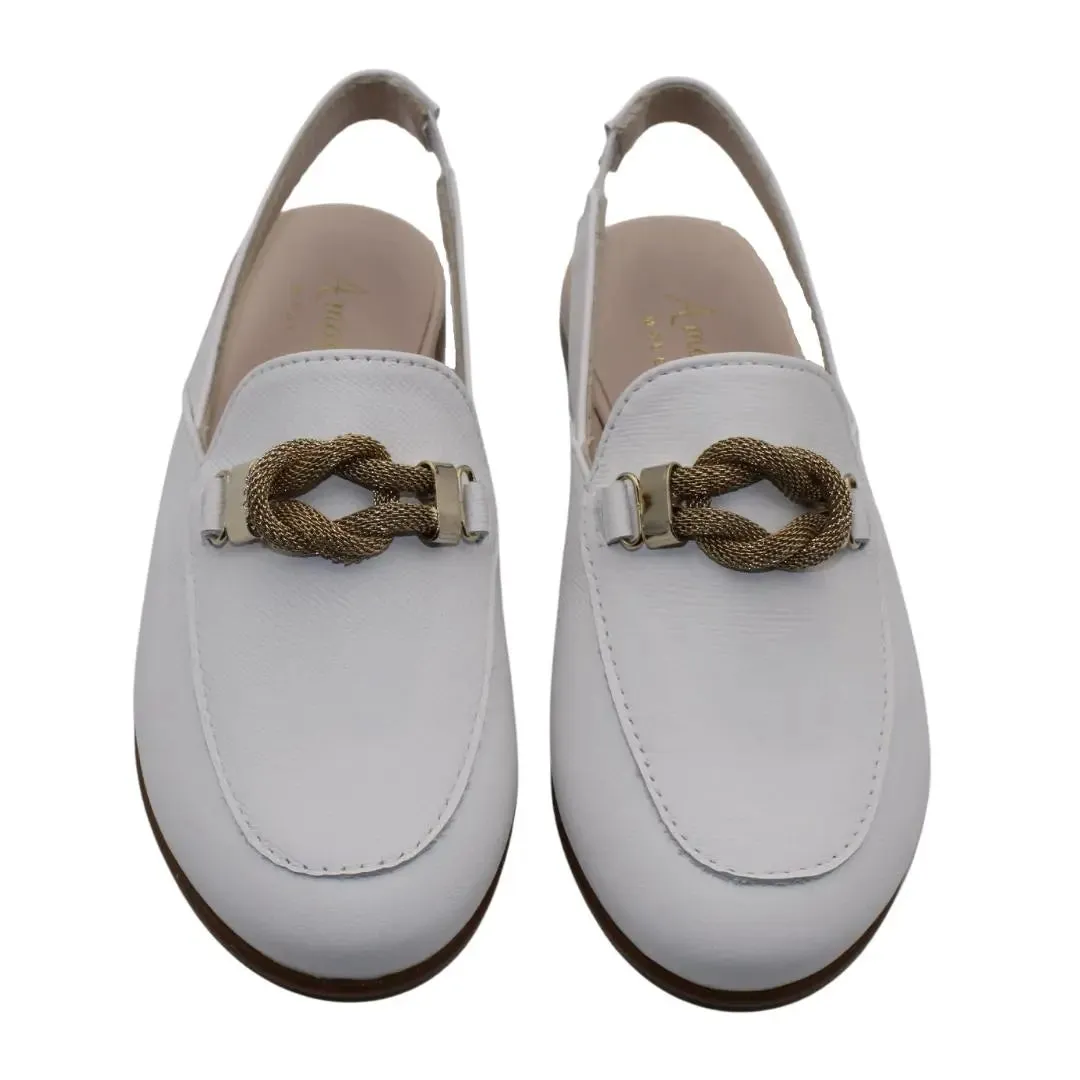 Mila- White Leather Slingback Loafer Shoes